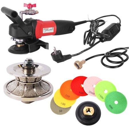 HARDIN 200V 4" Var Spd Polisher, 1-1/2" Full Bullnose Dmnd Profile Wheel & 8pc 4" Diamond Polishing Pad Set V40WVPOLSET220